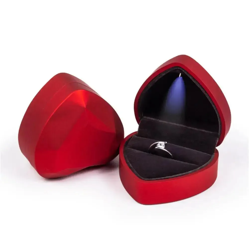 1 Pcs LED Jewelry Ring Box Luxury Rubber Necklace Pendant Gifts Display For Proposal Engagement Wedding