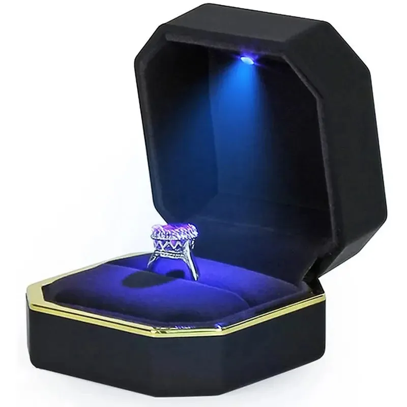 1 Pcs LED Jewelry Ring Box Luxury Rubber Necklace Pendant Gifts Display For Proposal Engagement Wedding