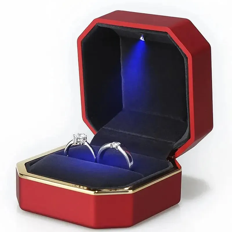 1 Pcs LED Jewelry Ring Box Luxury Rubber Necklace Pendant Gifts Display For Proposal Engagement Wedding