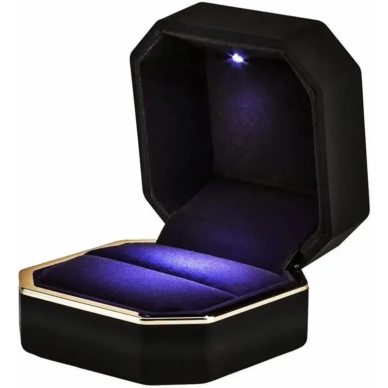 1 Pcs LED Jewelry Ring Box Luxury Rubber Necklace Pendant Gifts Display For Proposal Engagement Wedding