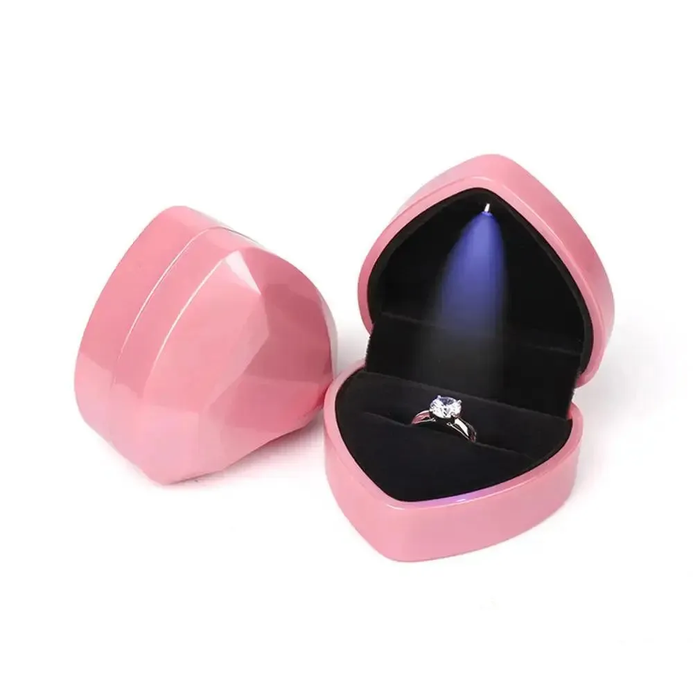 1 Pcs LED Jewelry Ring Box Luxury Rubber Necklace Pendant Gifts Display For Proposal Engagement Wedding