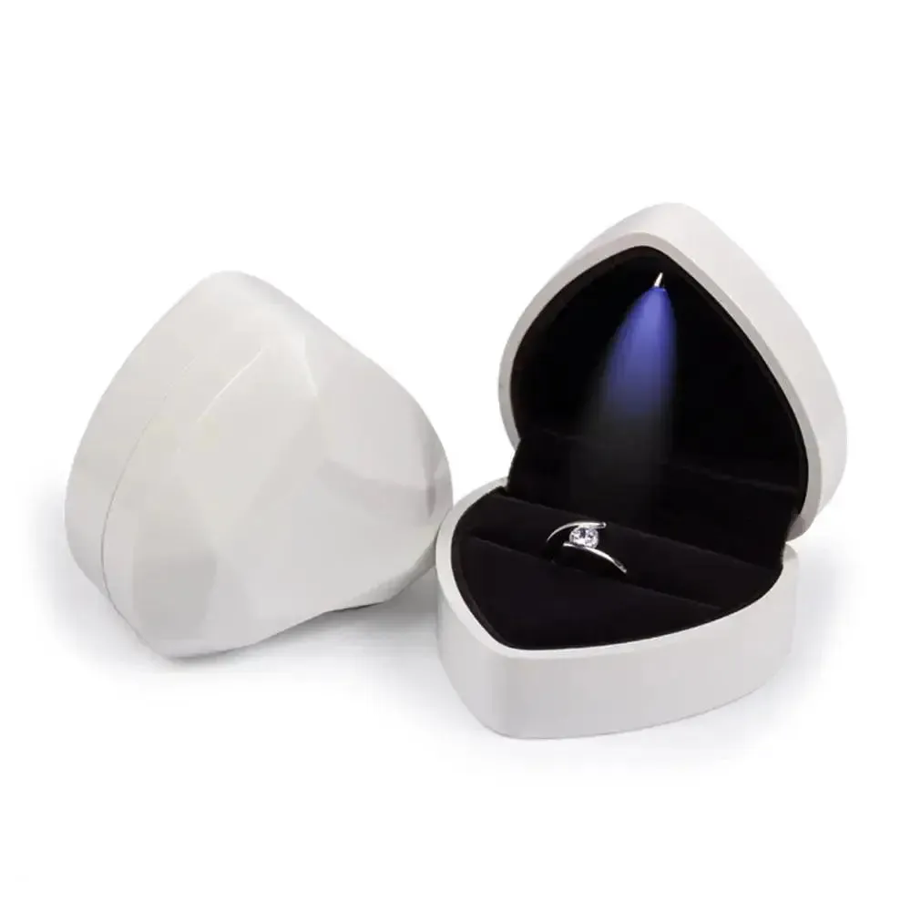 1 Pcs LED Jewelry Ring Box Luxury Rubber Necklace Pendant Gifts Display For Proposal Engagement Wedding