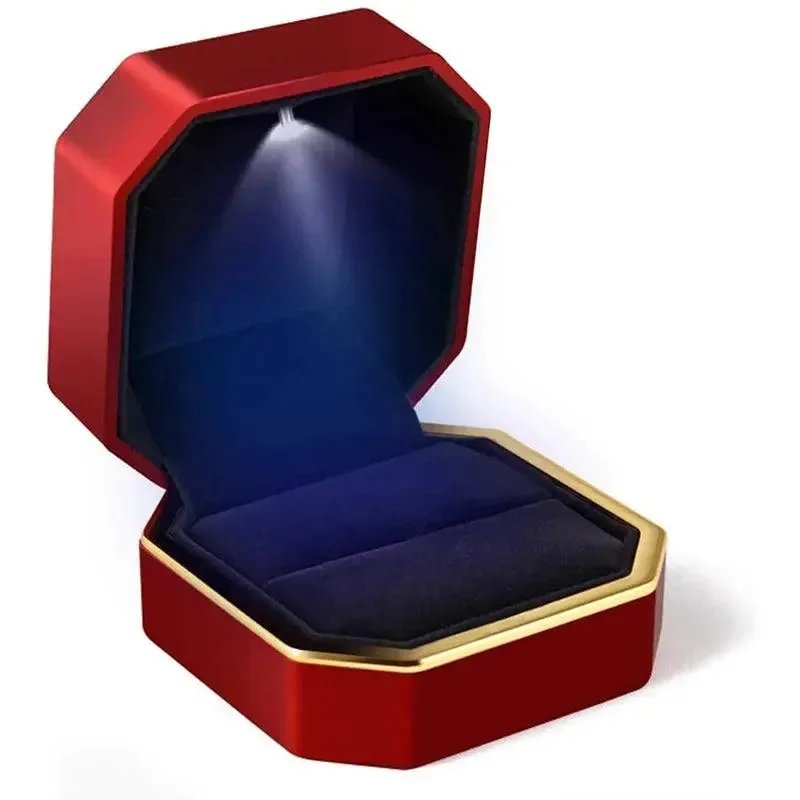 1 Pcs LED Jewelry Ring Box Luxury Rubber Necklace Pendant Gifts Display For Proposal Engagement Wedding