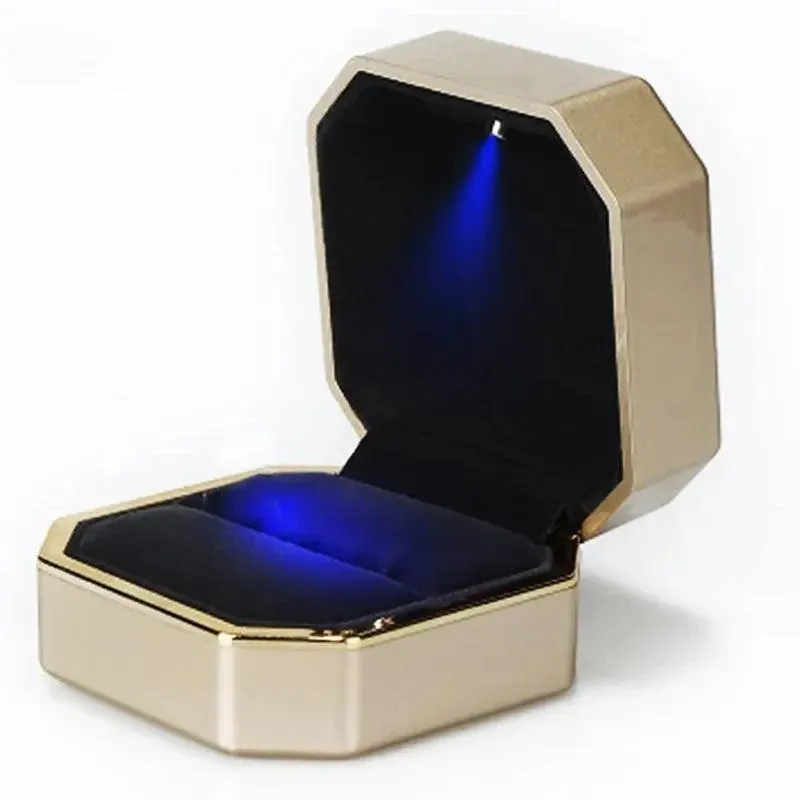 1 Pcs LED Jewelry Ring Box Luxury Rubber Necklace Pendant Gifts Display For Proposal Engagement Wedding
