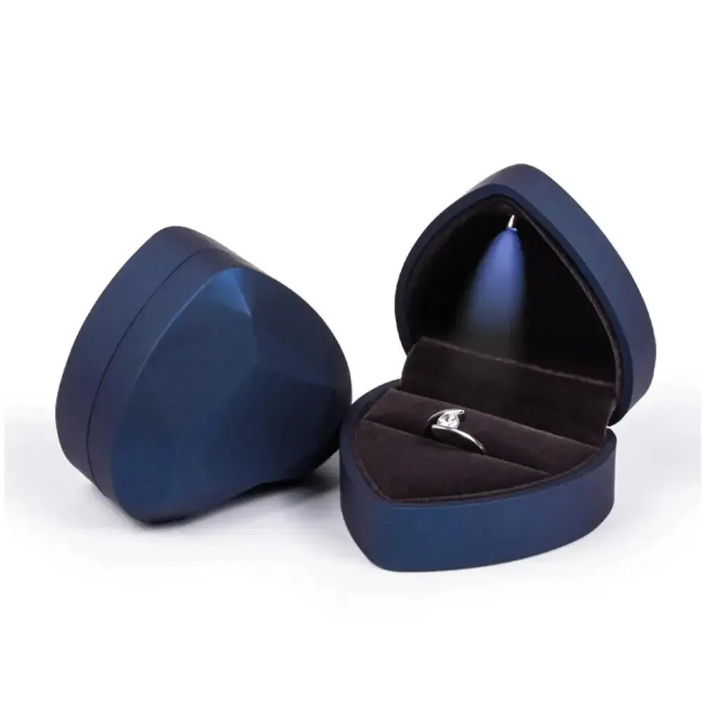 1 Pcs LED Jewelry Ring Box Luxury Rubber Necklace Pendant Gifts Display For Proposal Engagement Wedding