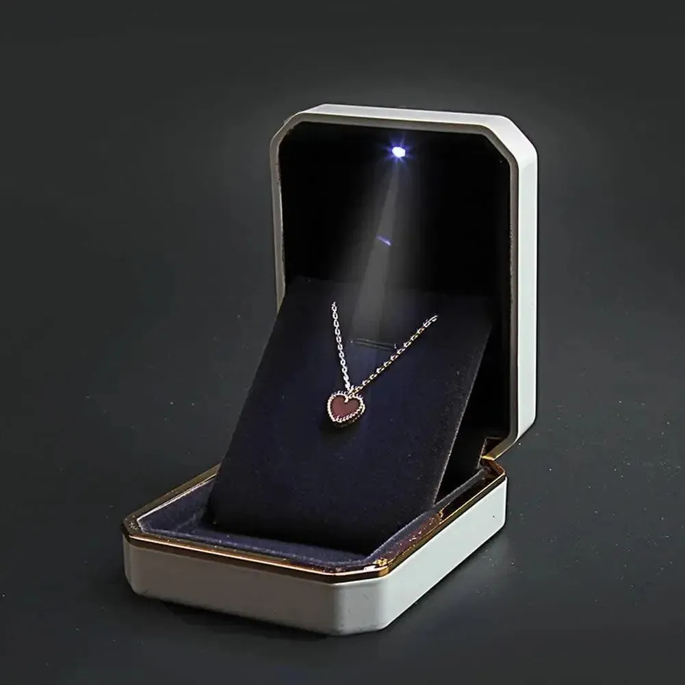 1 Pcs LED Jewelry Ring Box Luxury Rubber Necklace Pendant Gifts Display For Proposal Engagement Wedding
