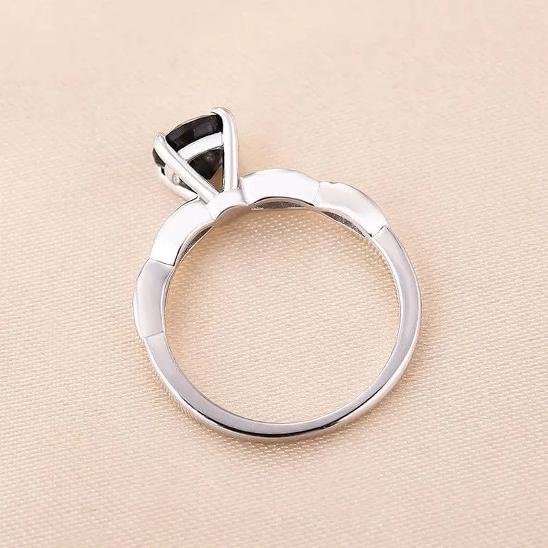 1.0 Carat Round Cut Black Rutilated Quartz Promise Ring