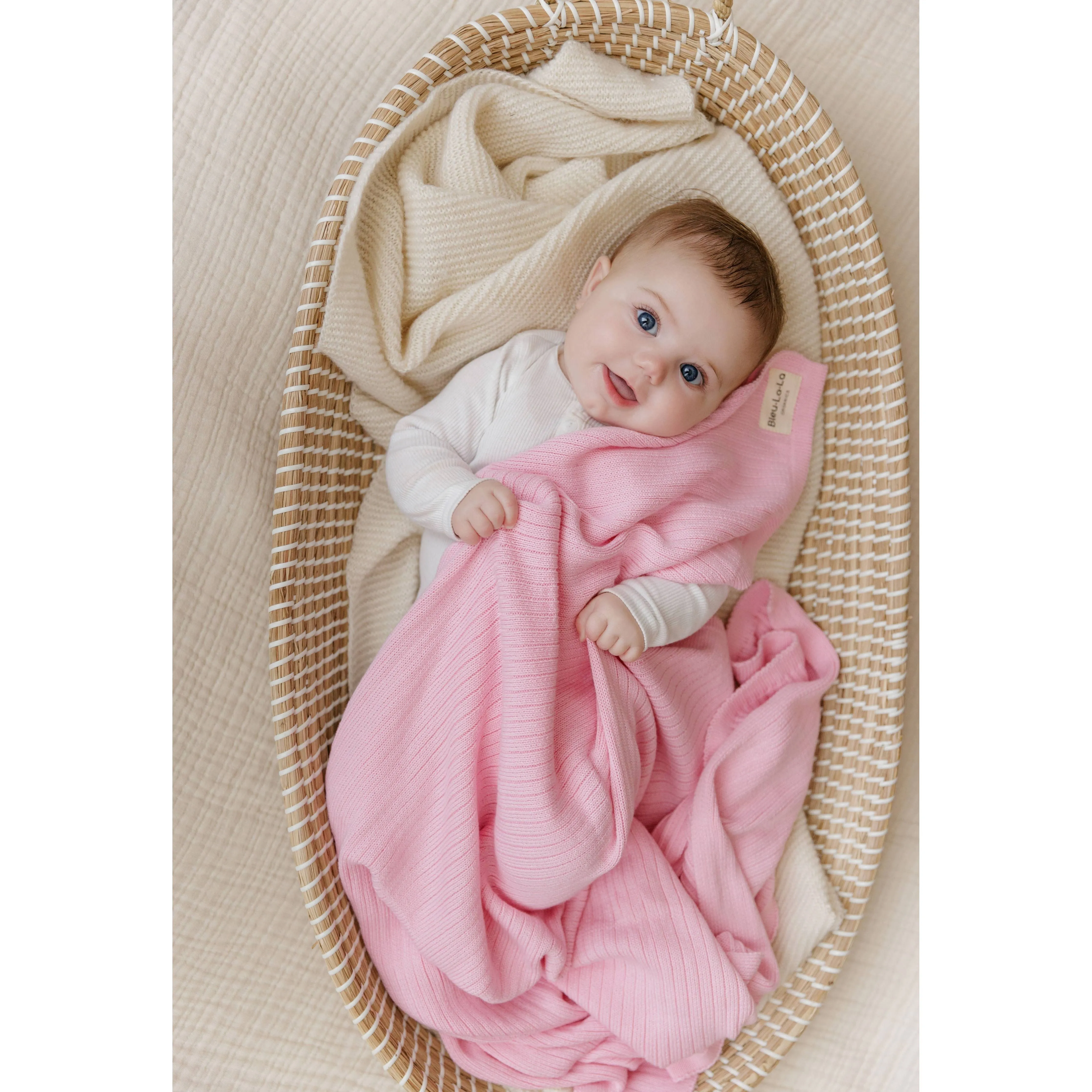 100% Luxury Organic Cotton Ribbed Baby Swaddle Blanket: Bubblegum