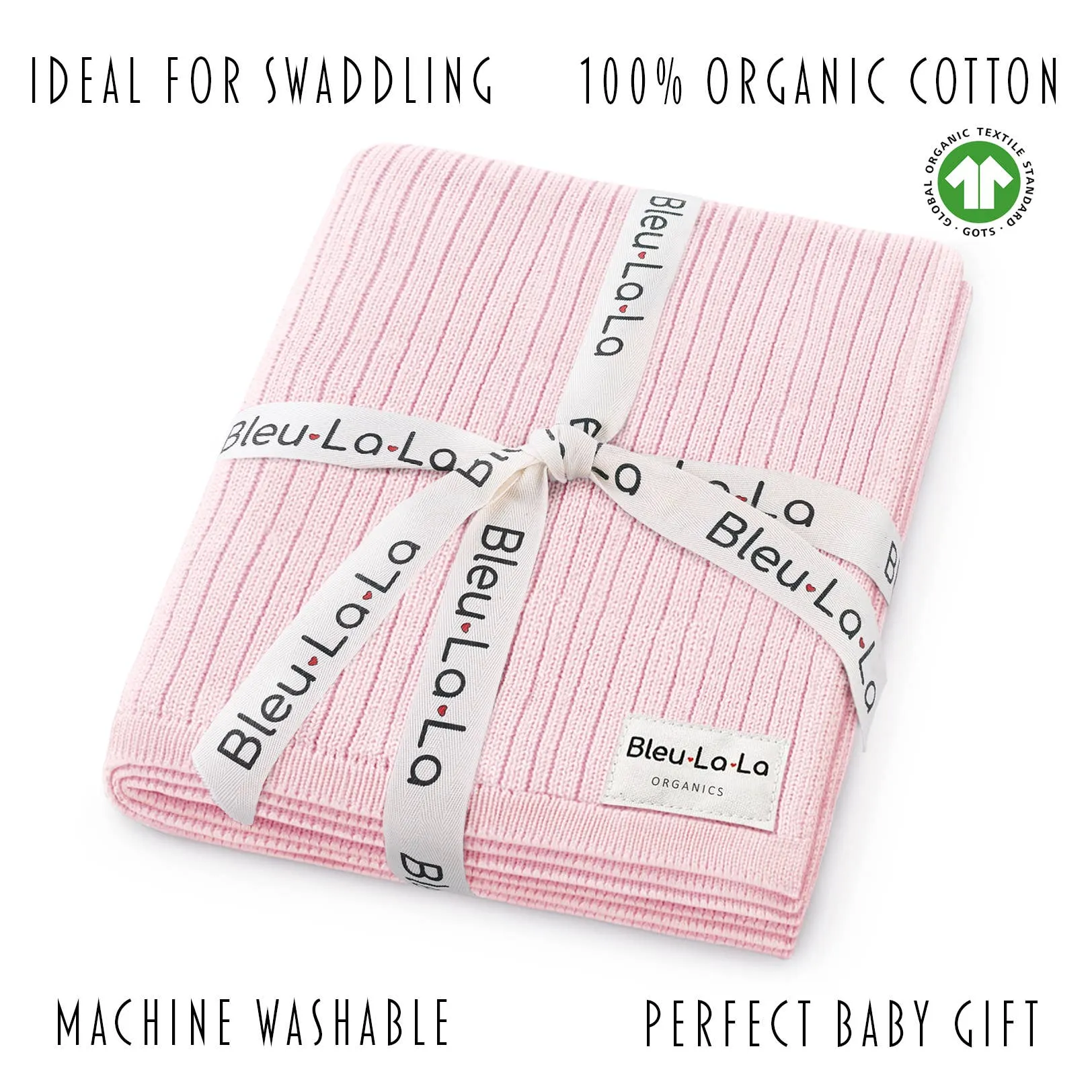 100% Luxury Organic Cotton Ribbed Baby Swaddle Blanket: Bubblegum