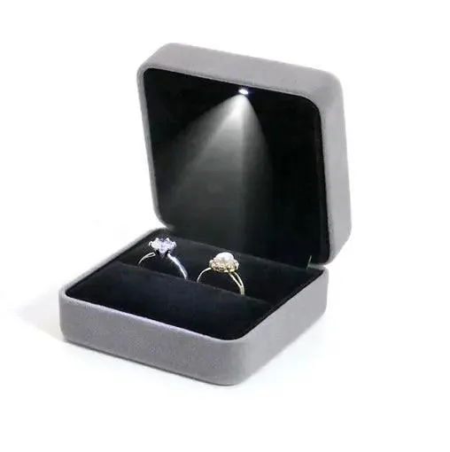 100PCS Custom Logo Jewelry Box Velvet LED Light Jewellery Ring Necklace Bracelet Set Boxes