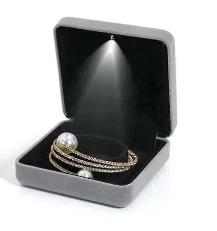 100PCS Custom Logo Jewelry Box Velvet LED Light Jewellery Ring Necklace Bracelet Set Boxes