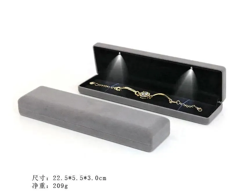 100PCS Custom Logo Jewelry Box Velvet LED Light Jewellery Ring Necklace Bracelet Set Boxes