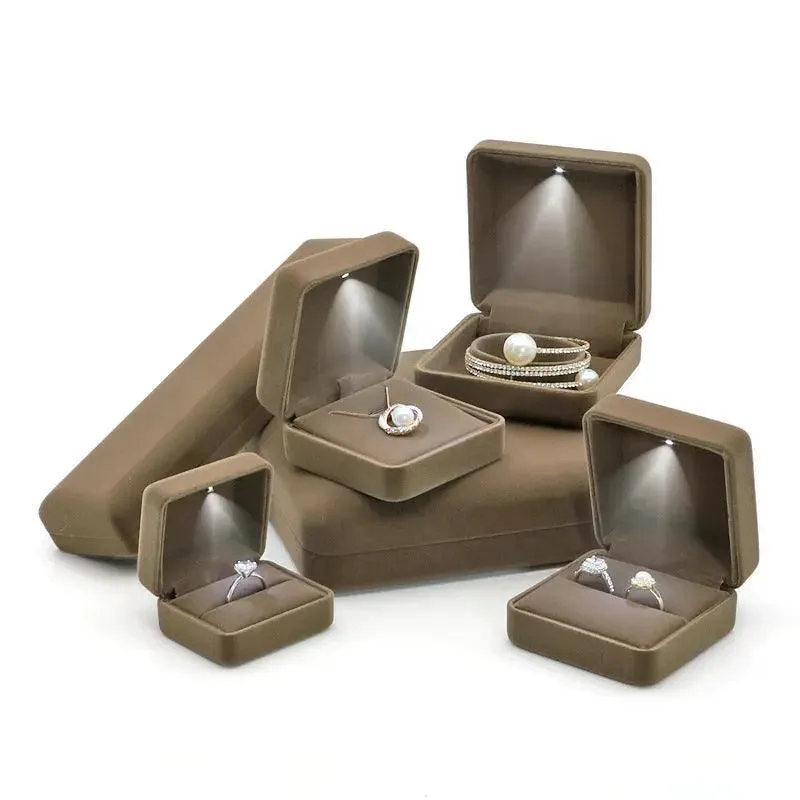 100PCS Custom Logo Jewelry Box Velvet LED Light Jewellery Ring Necklace Bracelet Set Boxes