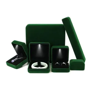 100PCS Custom Logo Jewelry Box Velvet LED Light Jewellery Ring Necklace Bracelet Set Boxes