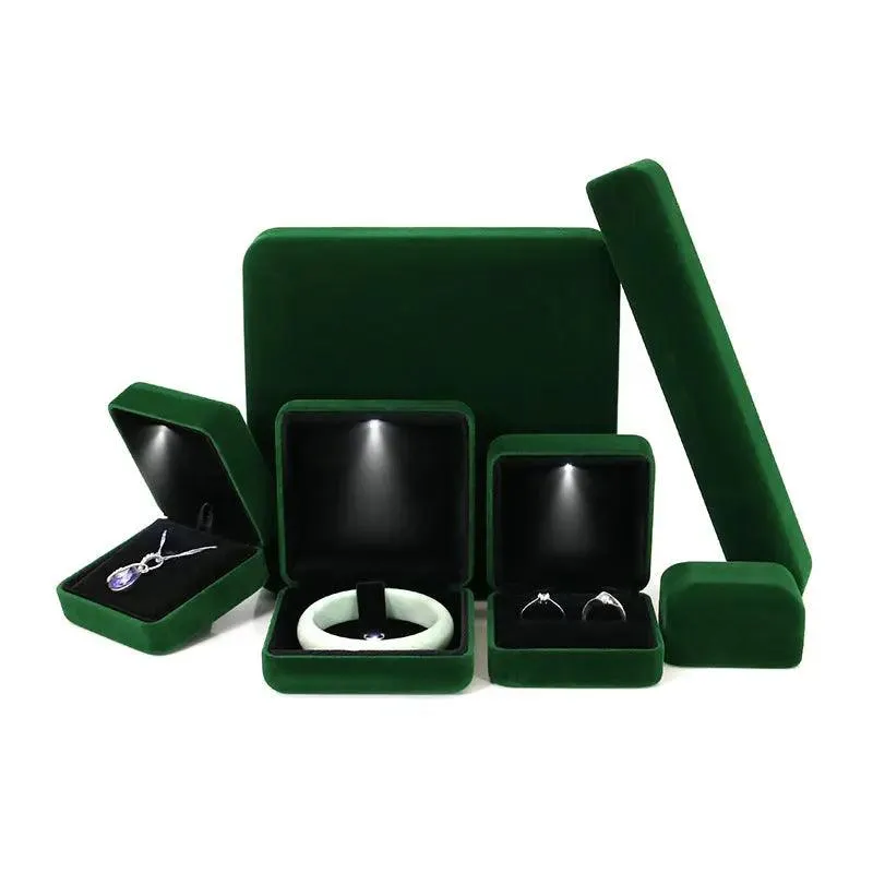 100PCS Custom Logo Jewelry Box Velvet LED Light Jewellery Ring Necklace Bracelet Set Boxes