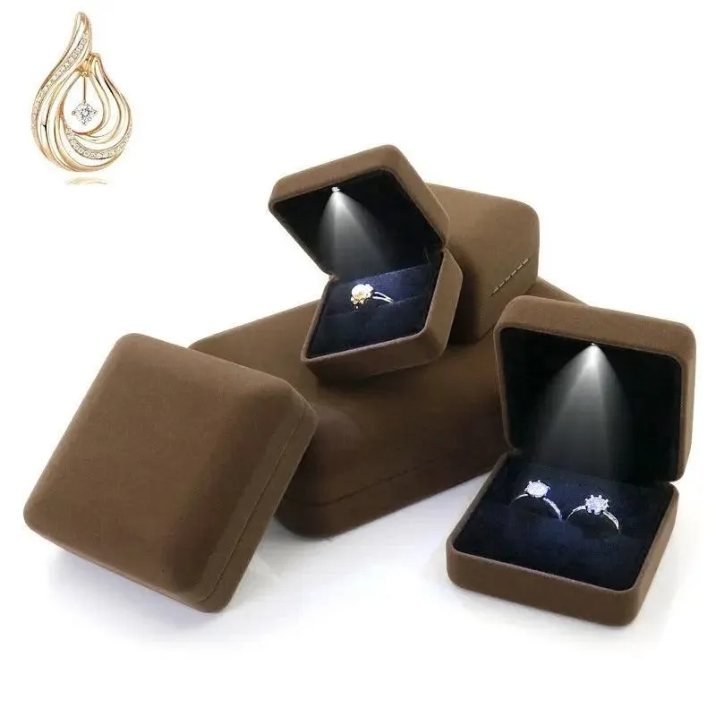 100PCS Custom Logo Jewelry Box Velvet LED Light Jewellery Ring Necklace Bracelet Set Boxes
