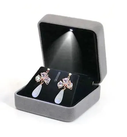 100PCS Custom Logo Jewelry Box Velvet LED Light Jewellery Ring Necklace Bracelet Set Boxes