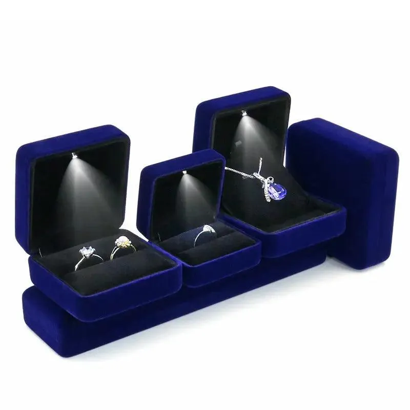 100PCS Custom Logo Jewelry Box Velvet LED Light Jewellery Ring Necklace Bracelet Set Boxes