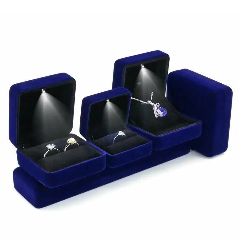 100PCS Wholesale Hot Velvet Ring Personalized Jewelry Box with LED Light
