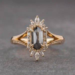 1.01 Carat Black Speckled Hexagon Diamond Engagement Ring, Amelia Setting, 14K Yellow Gold