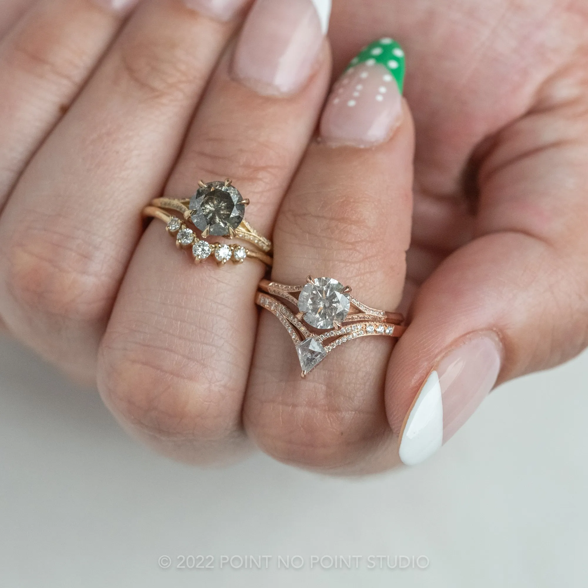 1.04 Carat Salt and Pepper Round Diamond Engagement Ring, Mackenzie Setting, 14K Rose Gold