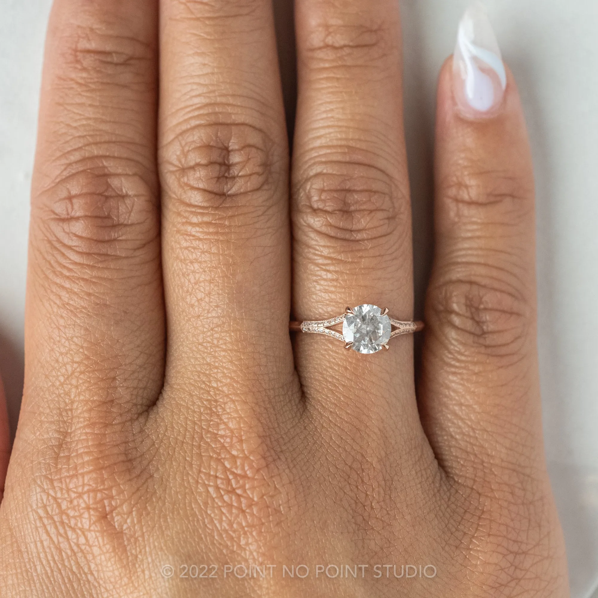 1.04 Carat Salt and Pepper Round Diamond Engagement Ring, Mackenzie Setting, 14K Rose Gold
