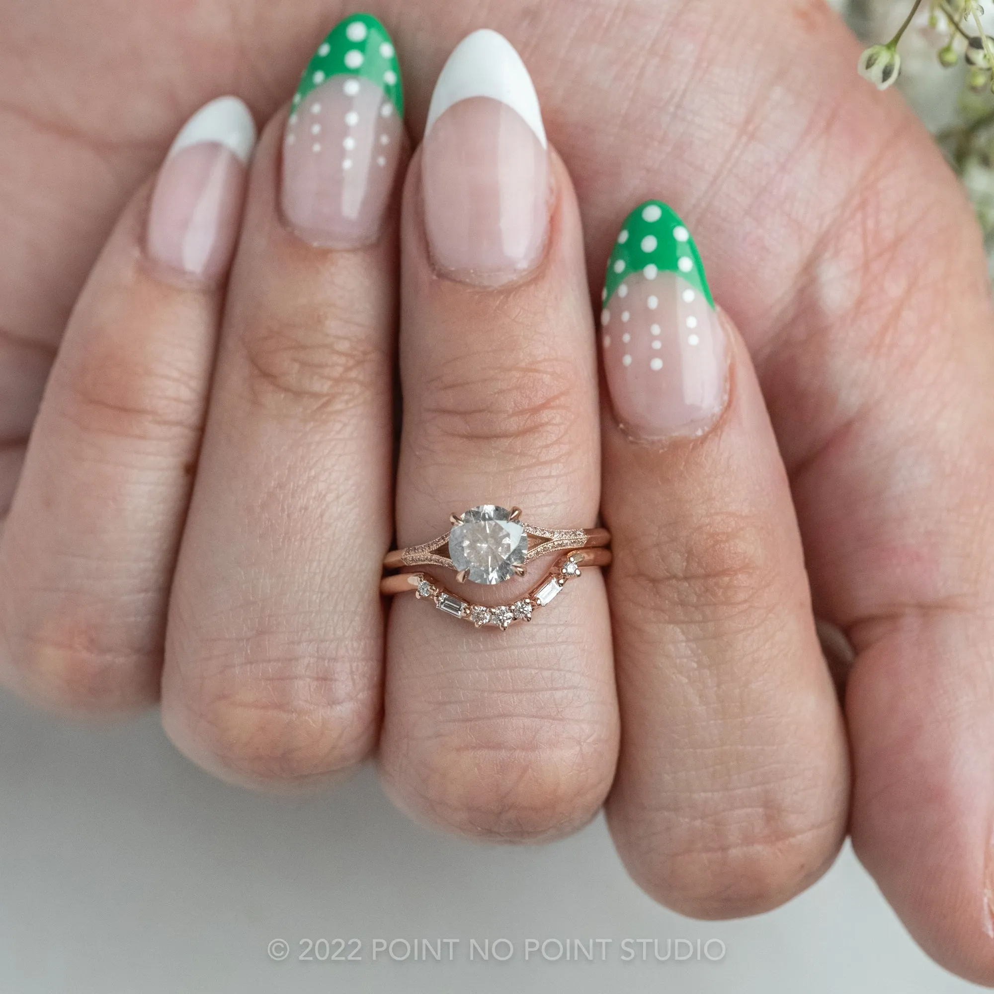 1.04 Carat Salt and Pepper Round Diamond Engagement Ring, Mackenzie Setting, 14K Rose Gold