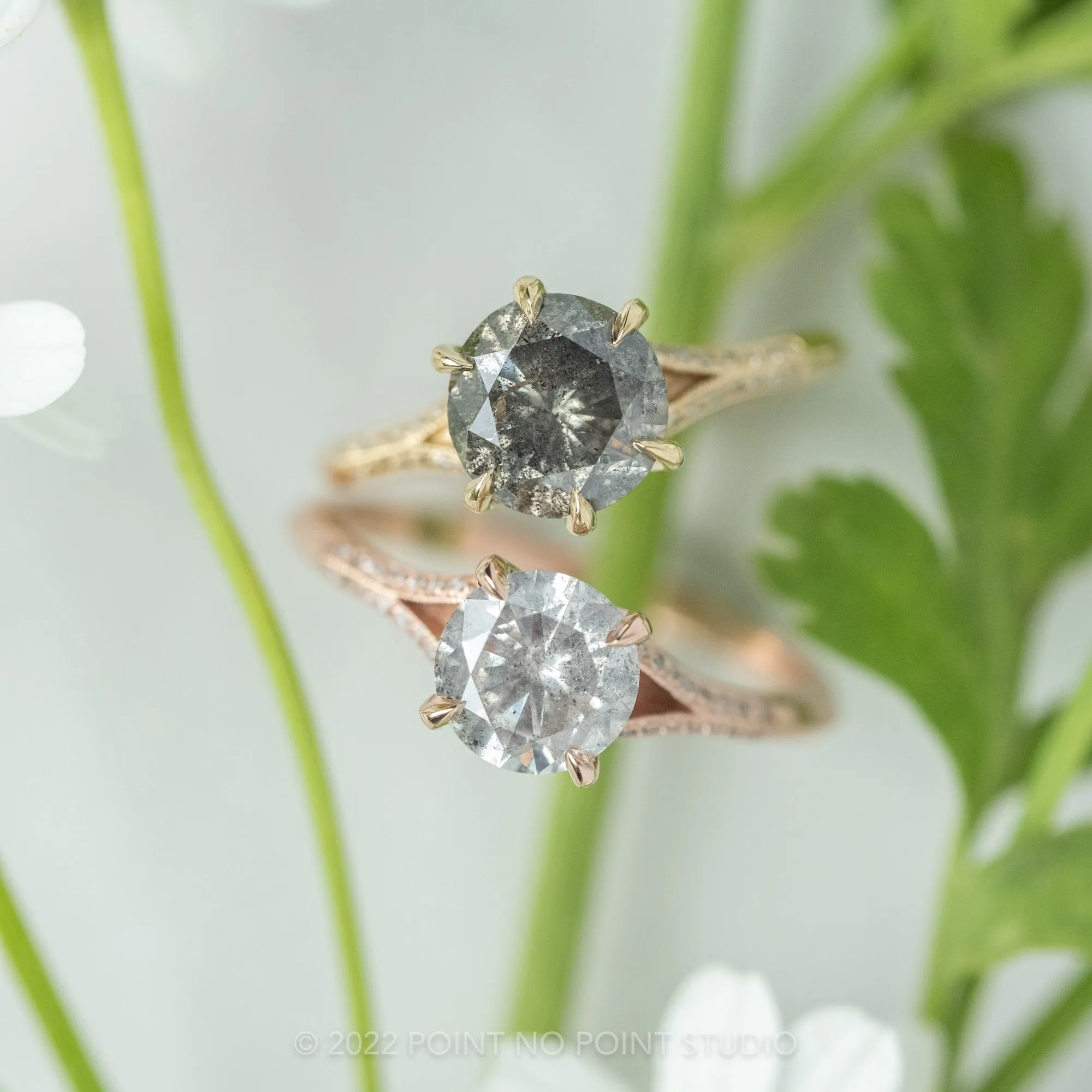 1.04 Carat Salt and Pepper Round Diamond Engagement Ring, Mackenzie Setting, 14K Rose Gold