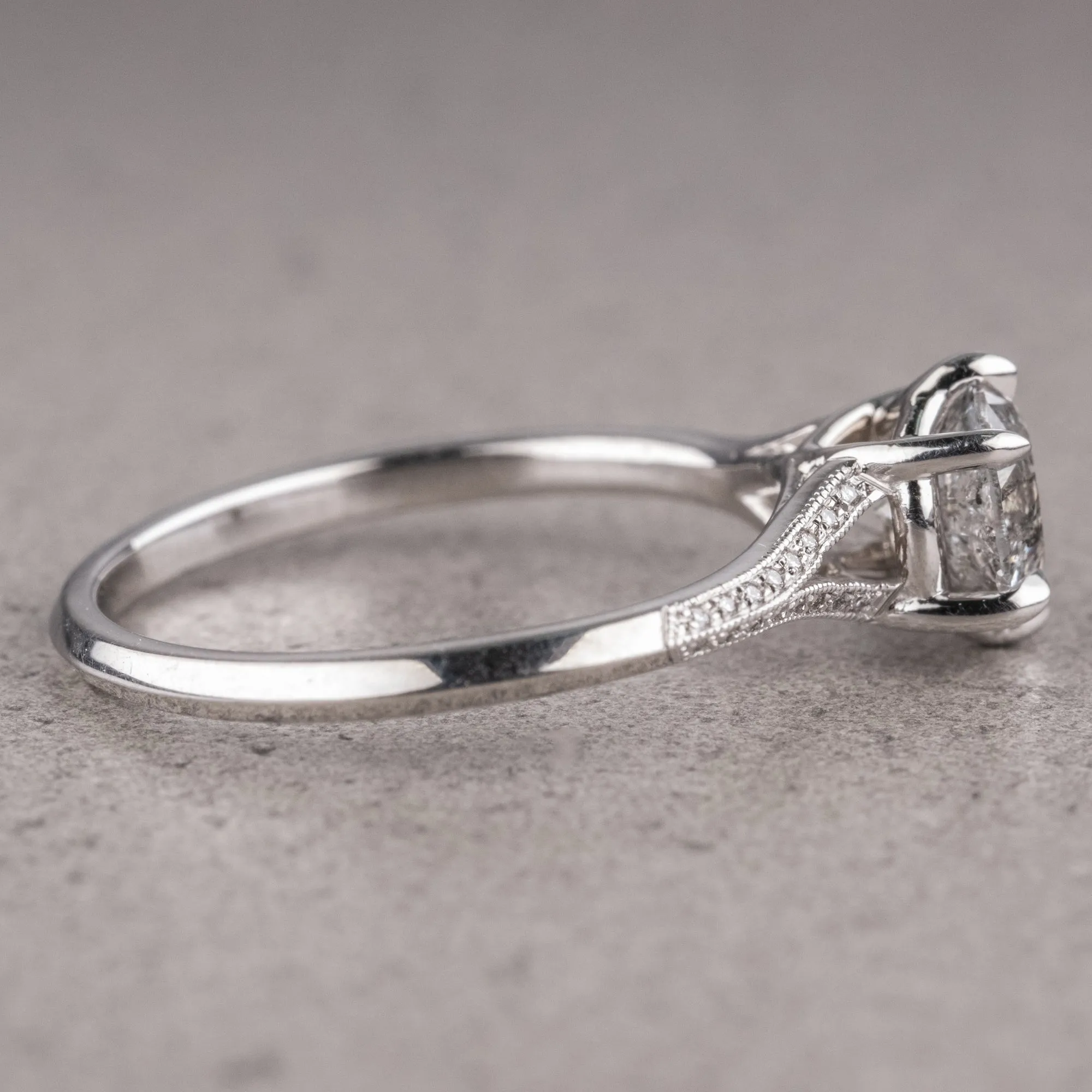 1.04 Carat Salt and Pepper Round Diamond Engagement Ring, Mackenzie Setting, 14K White Gold