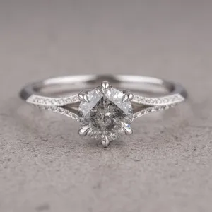 1.04 Carat Salt and Pepper Round Diamond Engagement Ring, Mackenzie Setting, Platinum