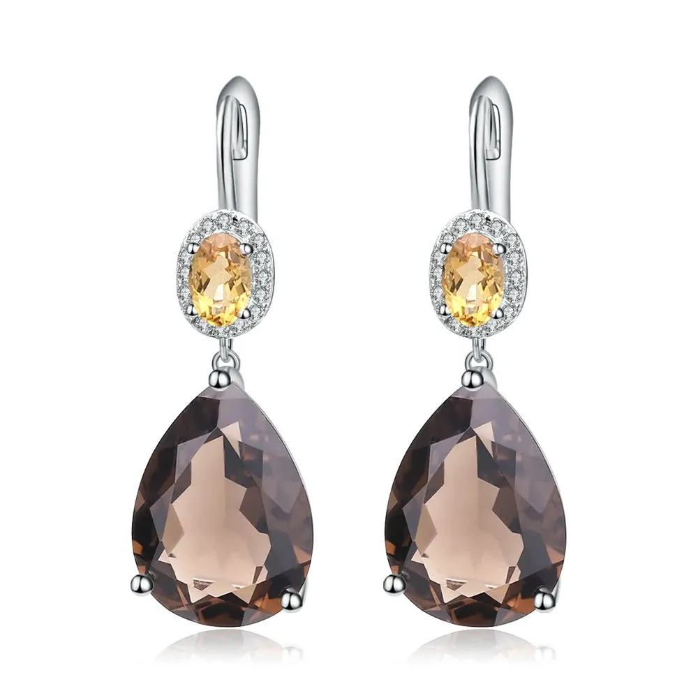 10.44Ct Smoky Quartz & Citrine Drop Earrings in 925 Sterling Silver