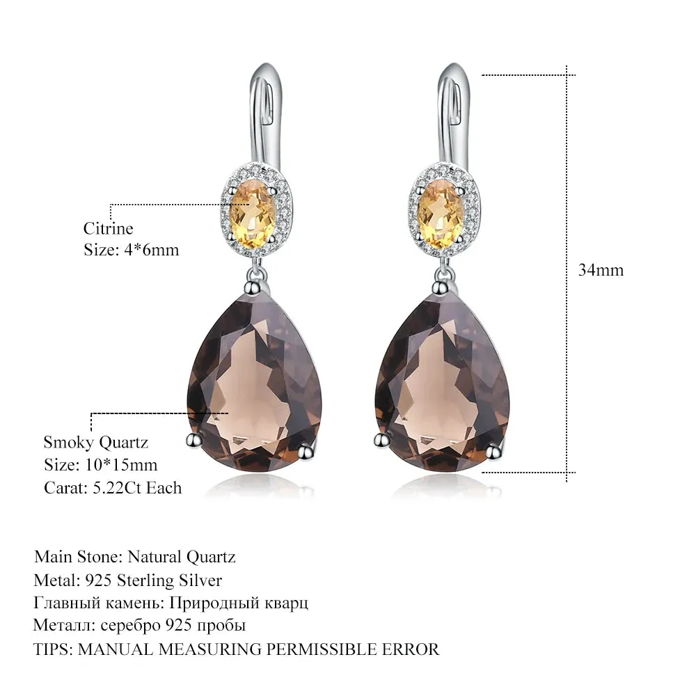 10.44Ct Smoky Quartz & Citrine Drop Earrings in 925 Sterling Silver