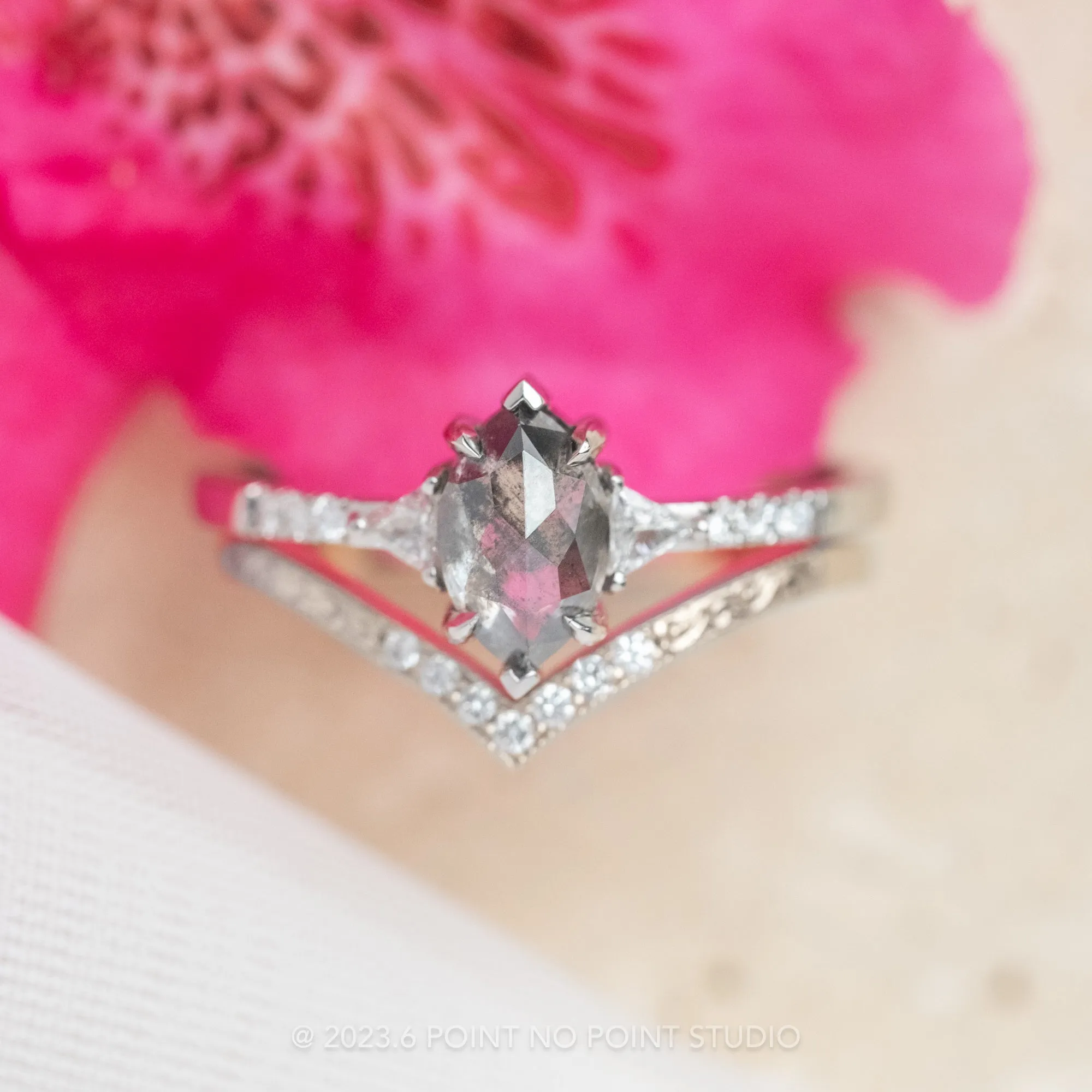 1.06 Carat Salt and Pepper Marquise Diamond Engagement Ring, Eliza Setting, 14K White Gold