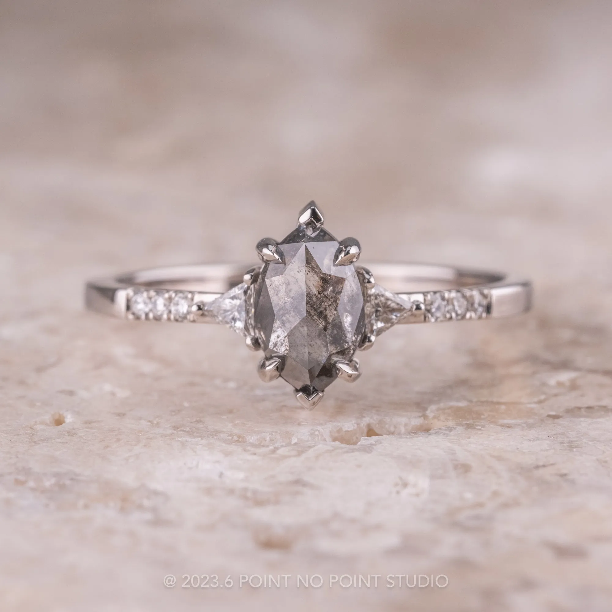 1.06 Carat Salt and Pepper Marquise Diamond Engagement Ring, Eliza Setting, Platinum