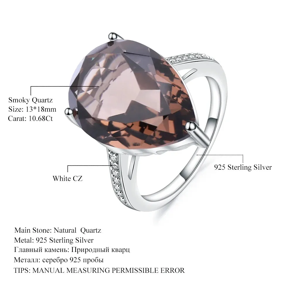 10.68ct Natural Smoky Quartz Cocktail Ring in 925 Sterling Silver