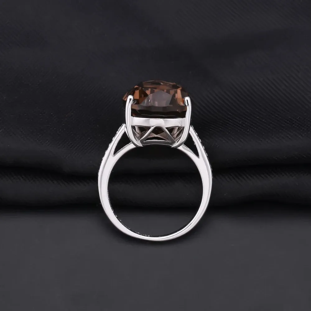 10.68ct Natural Smoky Quartz Cocktail Ring in 925 Sterling Silver