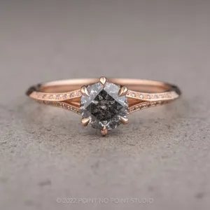 1.07 Carat Salt and Pepper Round Diamond Engagement Ring, Mackenzie Setting, 14k Rose Gold