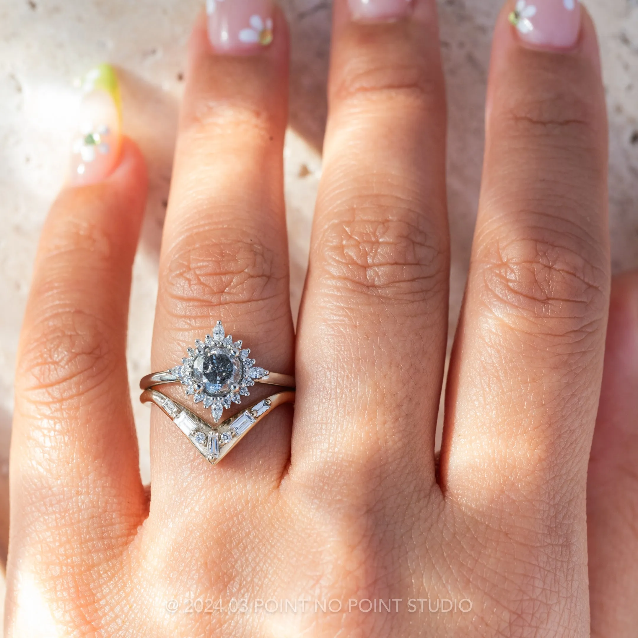 1.09 Carat Salt and Pepper Round Diamond Engagement Ring, Cosette Setting, Platinum