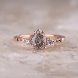 1.11 Carat Salt and Pepper Pear Diamond Engagement Ring, Ombre Eliza Setting, 14K Rose Gold