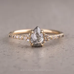 1.14 Carat Salt and Pepper Pear Diamond Engagement Ring, Ombre Quincy Setting, 14K Yellow Gold