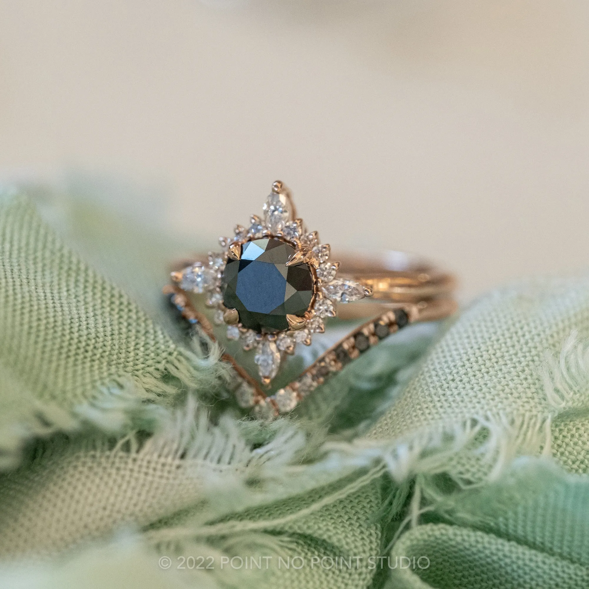 1.15 Carat Black Round Diamond Engagement Ring, Cosette Setting, 14K Rose Gold