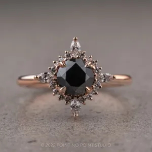 1.15 Carat Black Round Diamond Engagement Ring, Cosette Setting, 14K Rose Gold