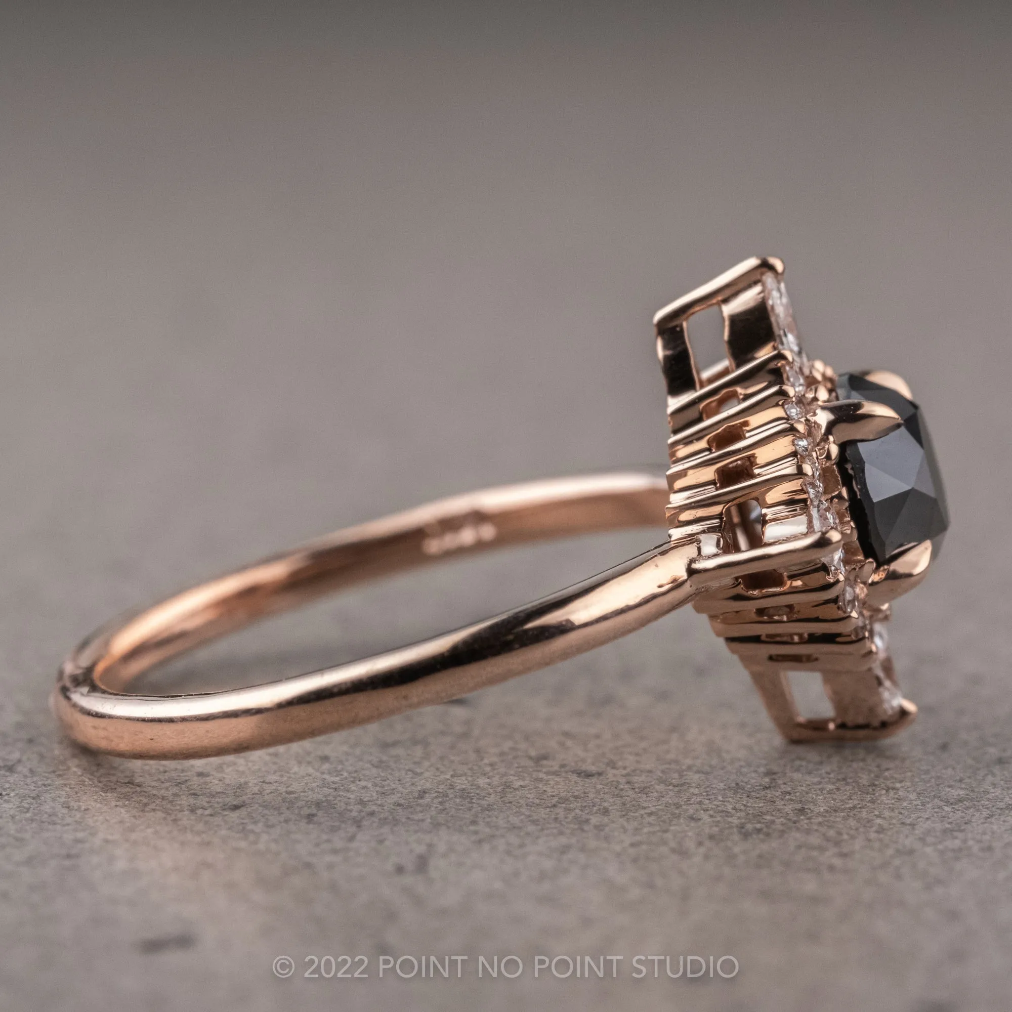 1.15 Carat Black Round Diamond Engagement Ring, Cosette Setting, 14K Rose Gold