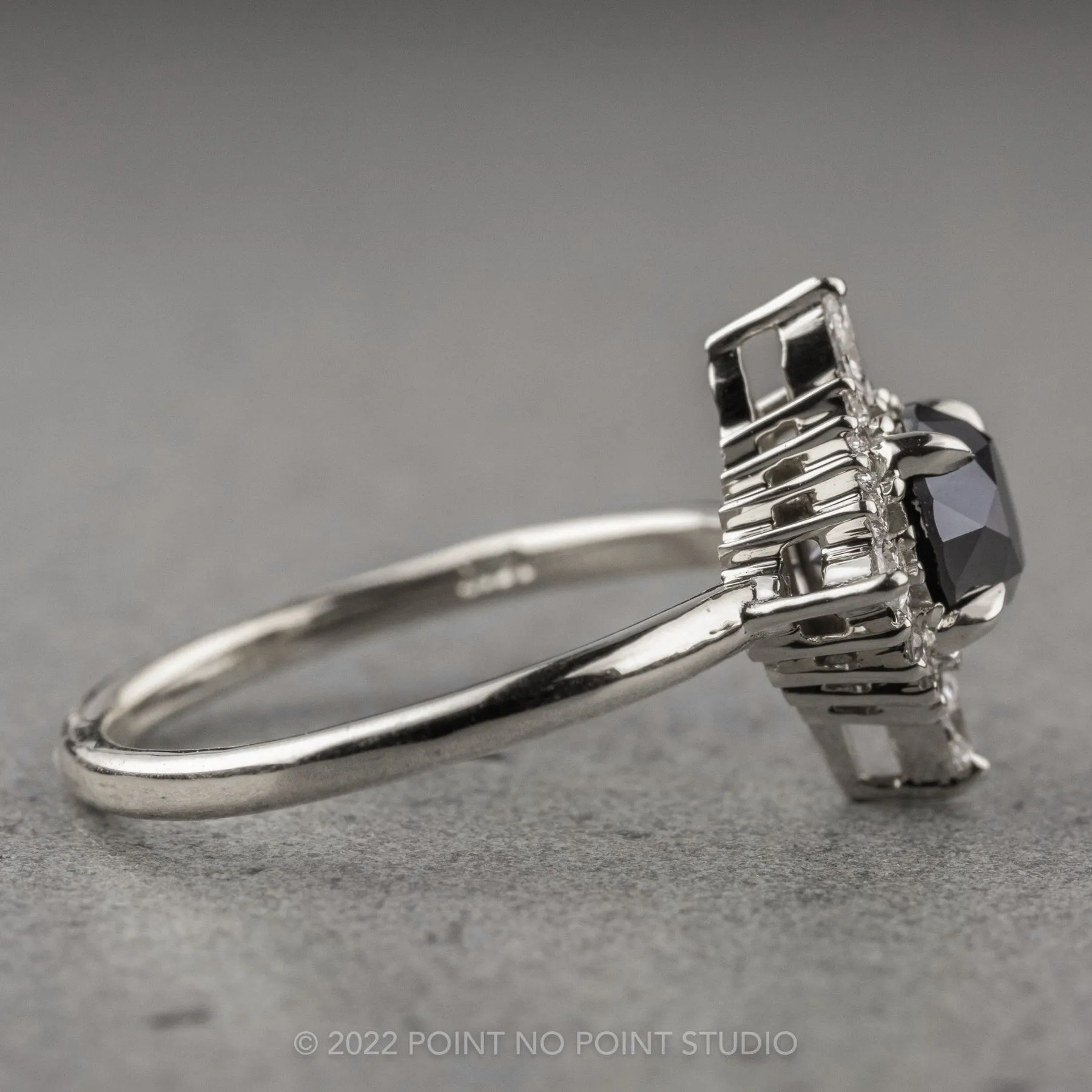 1.15 Carat Black Round Diamond Engagement Ring, Cosette Setting, 14K White Gold