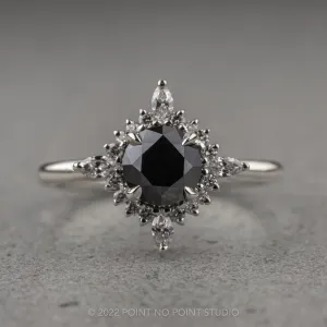 1.15 Carat Black Round Diamond Engagement Ring, Cosette Setting, 14K White Gold