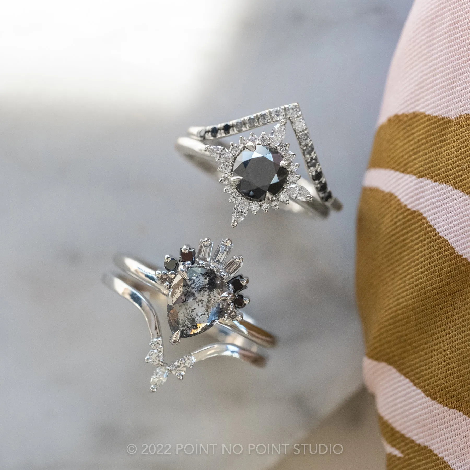 1.15 Carat Black Round Diamond Engagement Ring, Cosette Setting, 14K White Gold