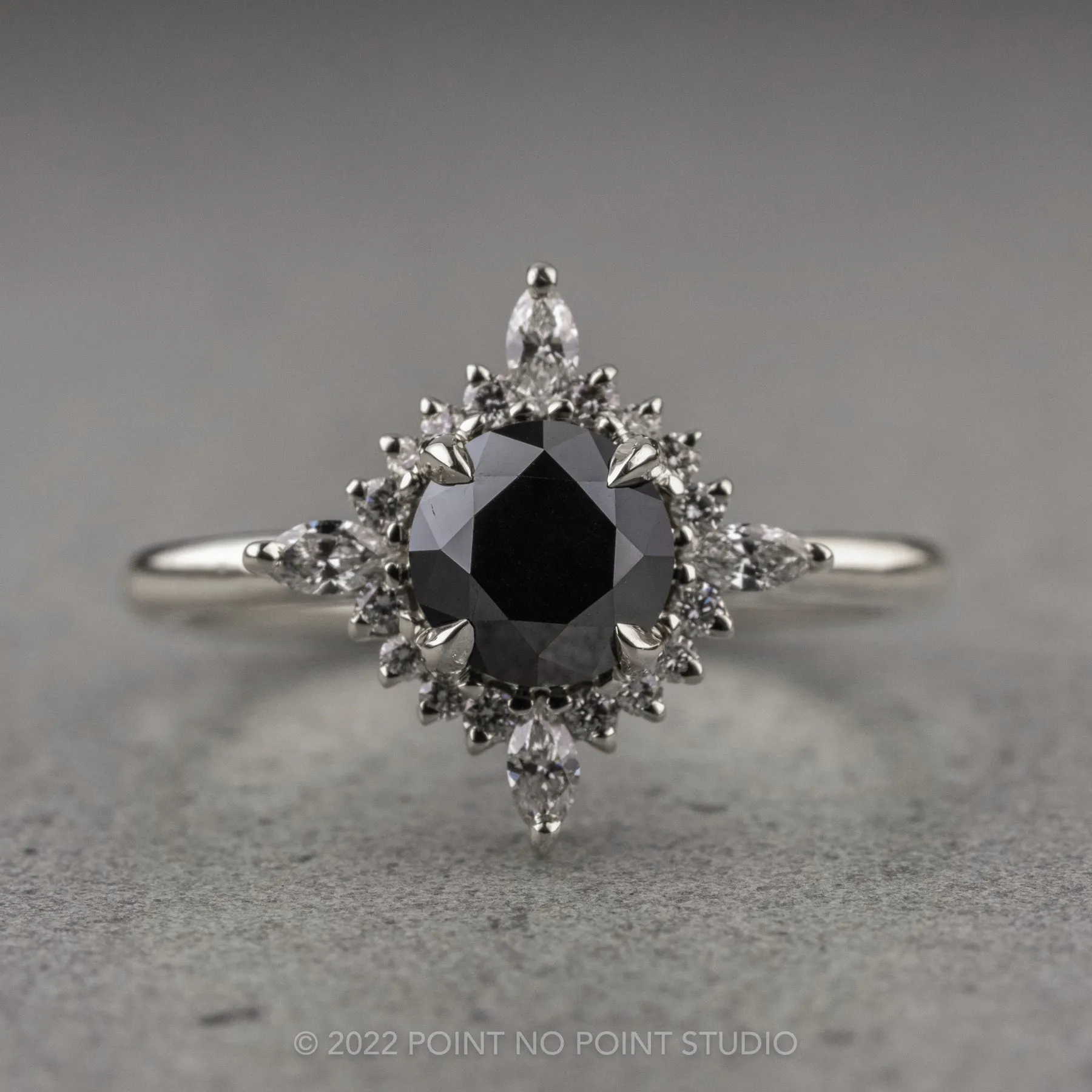 1.15 Carat Black Round Diamond Engagement Ring, Cosette Setting, 14K White Gold