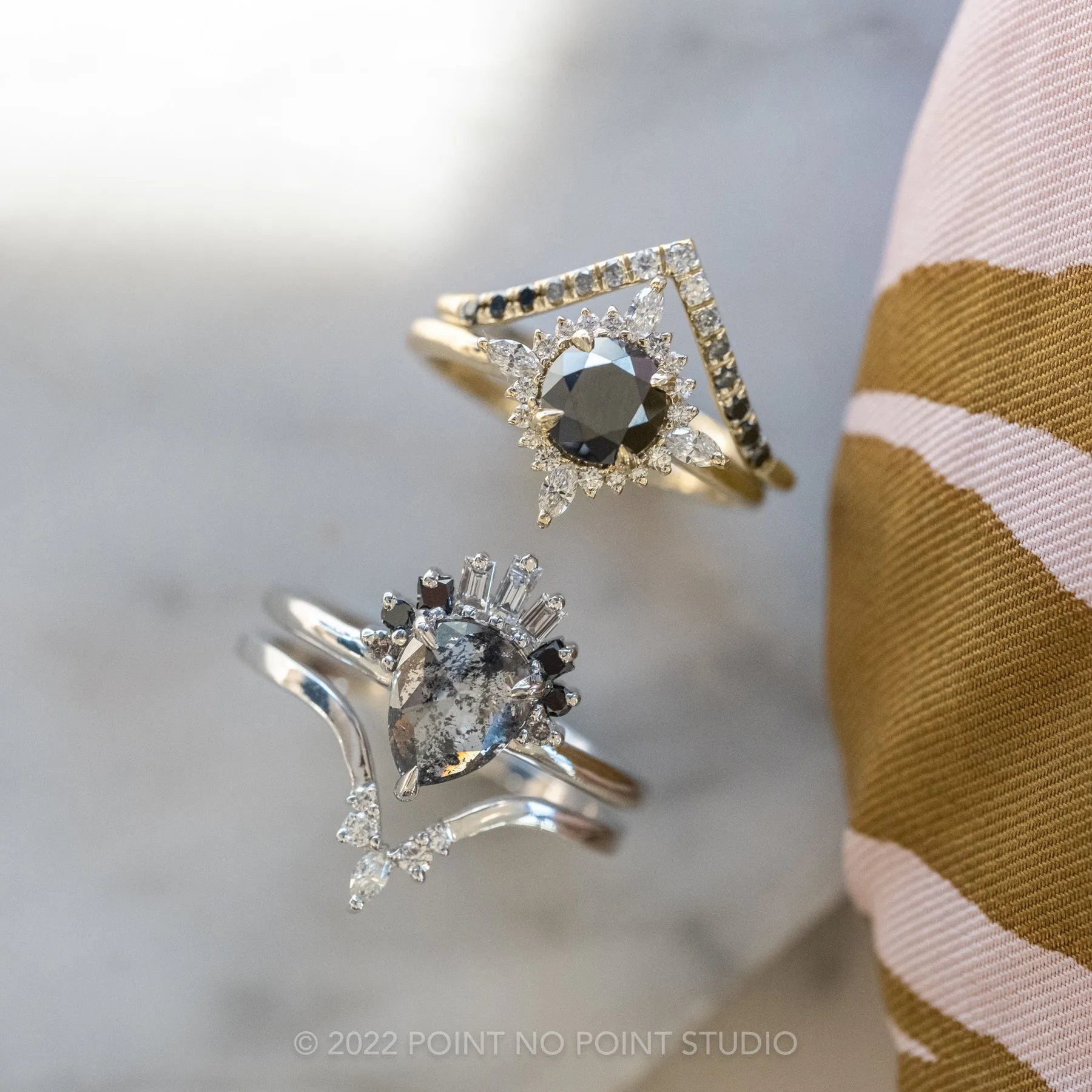 1.15 Carat Black Round Diamond Engagement Ring, Cosette Setting, 14K Yellow Gold