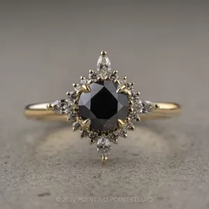 1.15 Carat Black Round Diamond Engagement Ring, Cosette Setting, 14K Yellow Gold