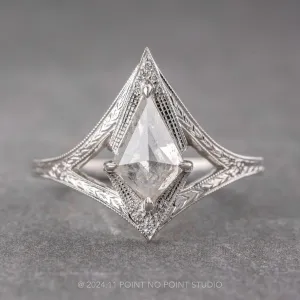1.16 Carat Canadian Salt and Pepper Kite Diamond Engagement Ring, Engraved Arwen Setting, Platinum
